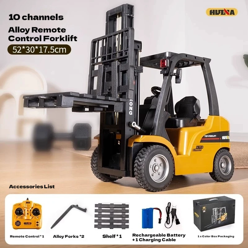 53CM Huina zdalnie sterowany wózek widłowy ze stopu, elektryczny model pojazdu inżynieryjnego z dużym płaskim podwoziem, zabawka dla chłopca, prezent urodzinowy z wyższej półki
