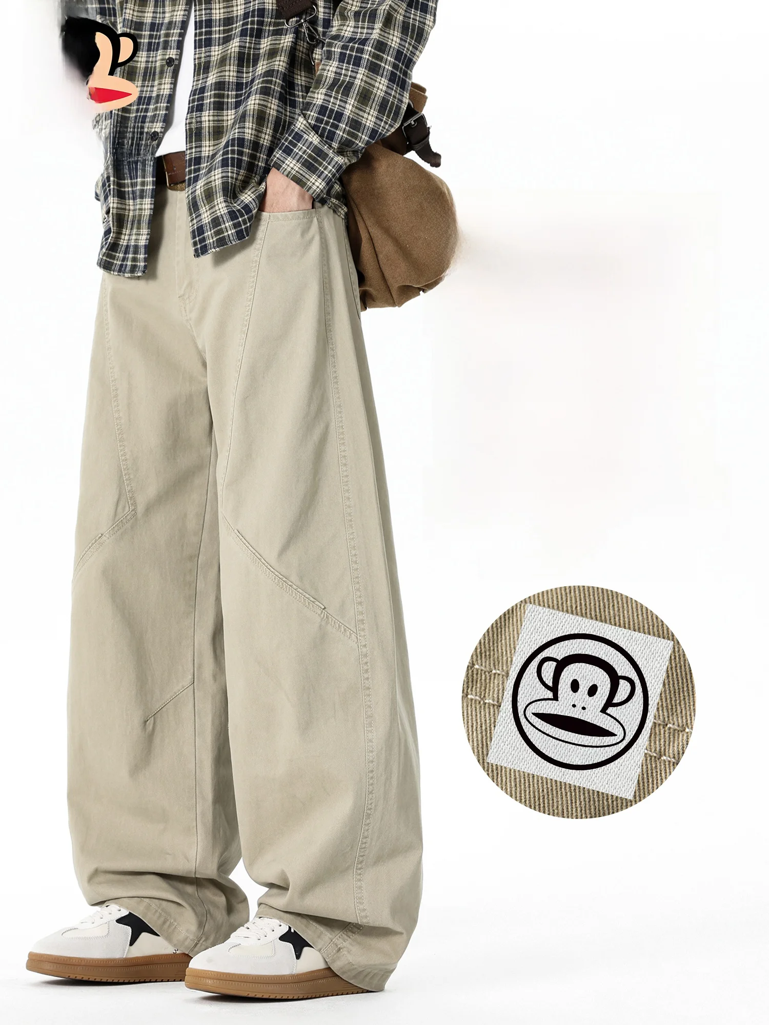 

Мужские повседневные брюки Paul Frank Large Mouth Monkey, весенние, американские, модные, свободные, прямые, хлопковые, рабочие, в стиле Knife Blade