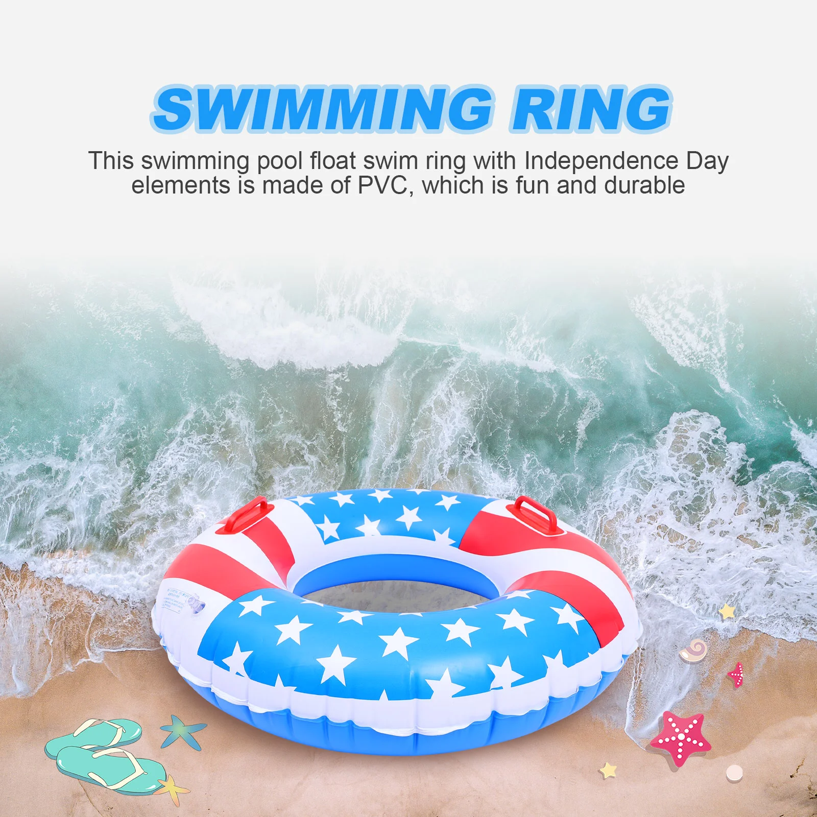 Flag Swimming Ring Water Toy Aldult Star Pattern PVC Floating Summer Pool Aquatic Recreation Accessories for Independence Day