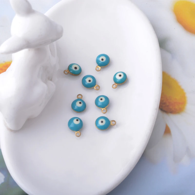 30 Stück doppelseitige Böses-Auge-Anhänger aus Kupfer mit Emaille, Glücksbringer-Mini-Anhänger für Armbänder, Halsketten, Ohrringe und Accessoires – Detail 12