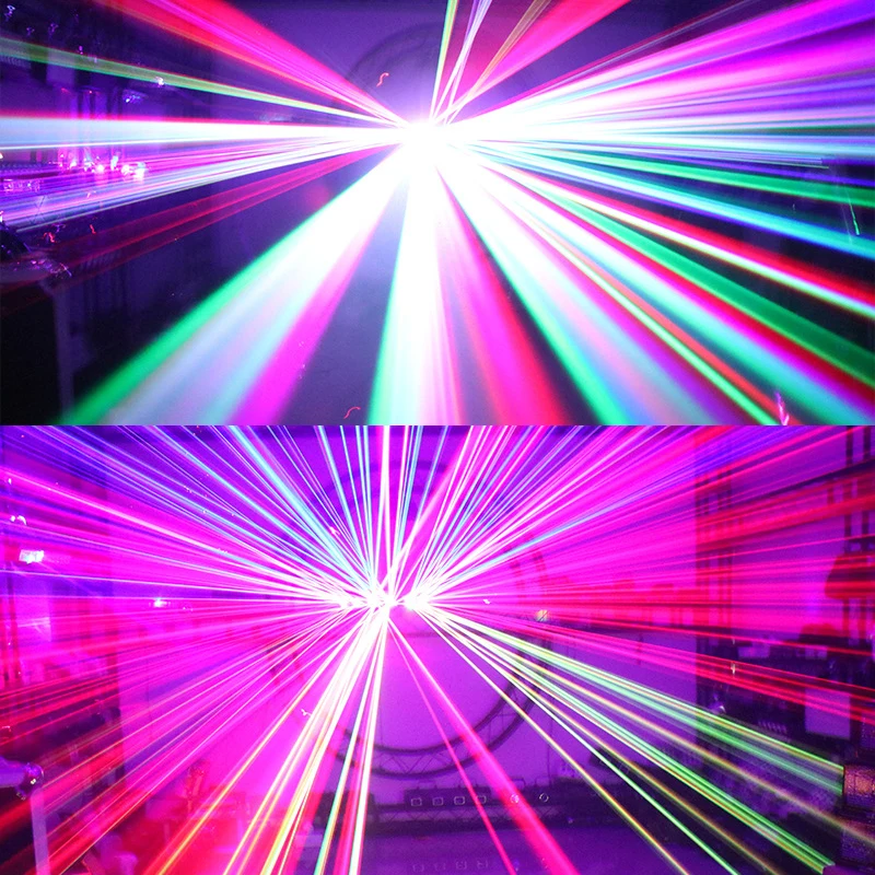 DJ Full Color Lasers 6 Eyes Fan-shaped Laser Light DMX Sound Control Line Scanning Effect Stage Lighting Projector for Disco Bar