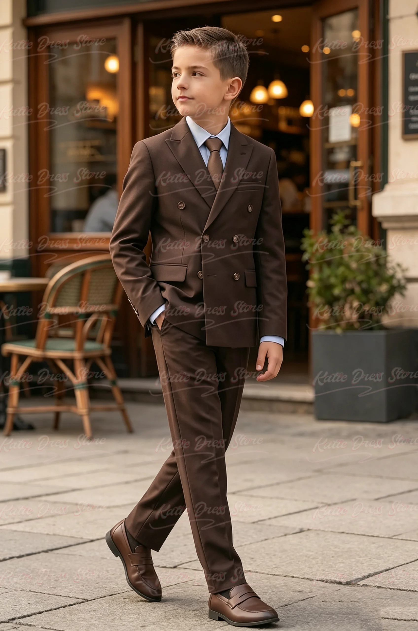 Customized Dark Brown Double-Breasted 2-Piece Suits Jacket Pants Random Wedding Birthday Party Gift Performance Uniform