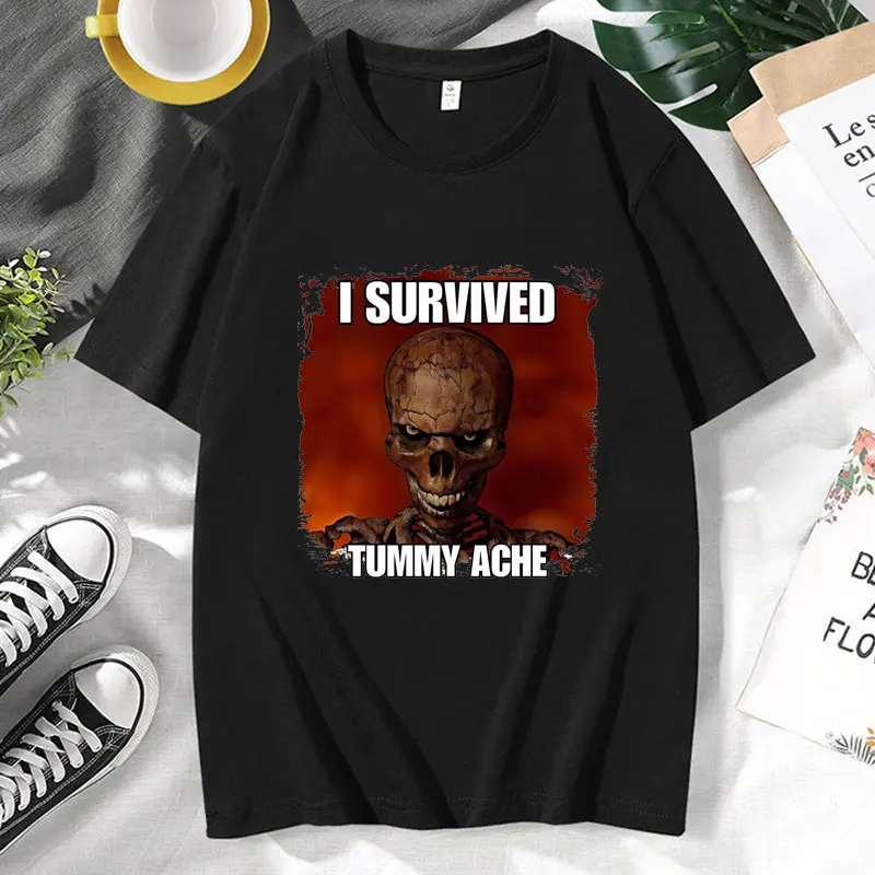 My Tummy Skeleton Funny Printed T Shirt Men Women Vintage Trendy Popular Harajuku T-shirt Spring Summer Oversized Soft Tees Tops