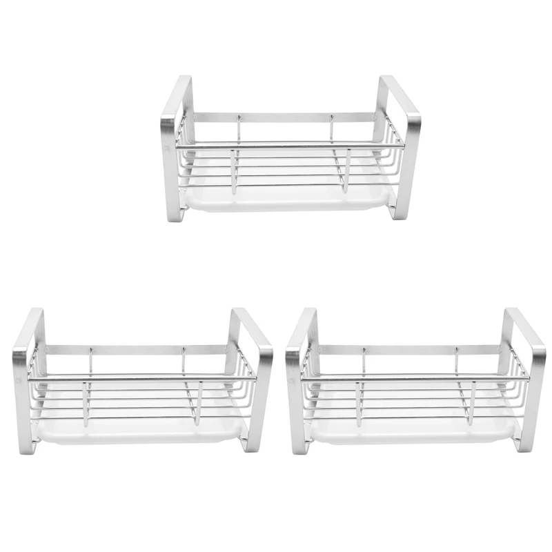 

3X Sponge Holder, Sponge And Soap Holder For Kitchen Sink, 304 Stainless Steel Kitchen Dish Soap Caddy Tray Organizer