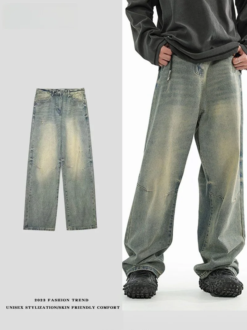 

Джинсы LPLN2024 Spring American Sle свободного прямого кроя для мужчин и женщин, универсальные повседневные брюки в стиле High Street, винтажные, с эффектом потертости