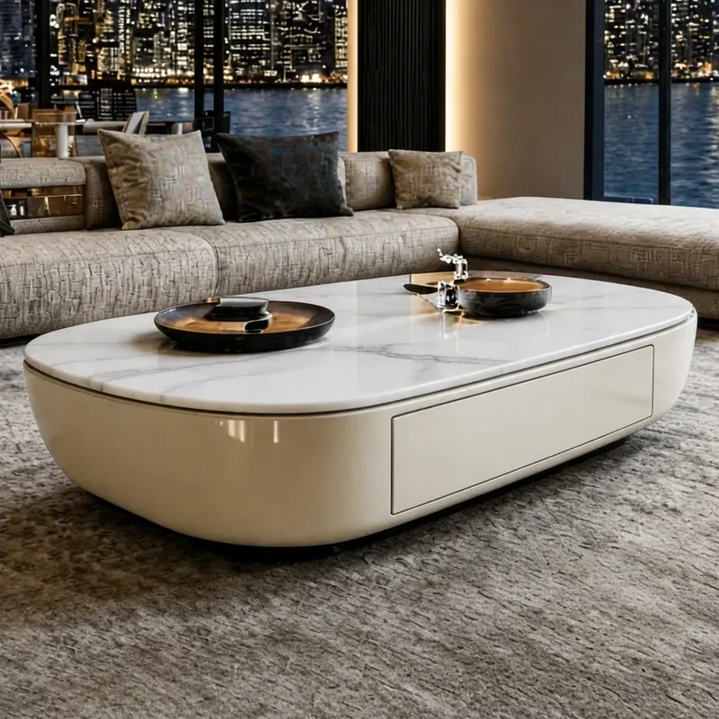 New Natural Marble Coffee Table Modern Large Oval Low Profile Luxury High End Villa Living Room Centerpiece Elegant Design