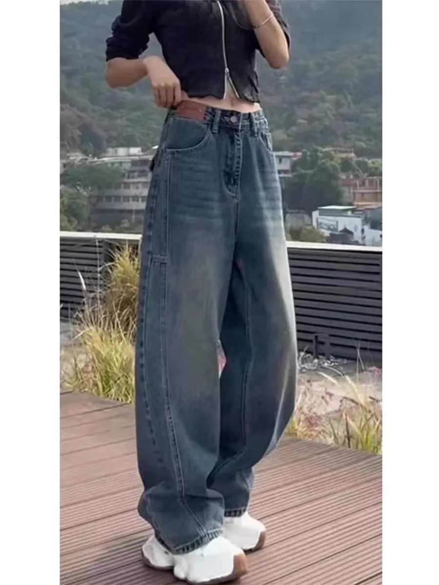 

Retro Wide Leg Straight Cut Jeans High Waist Denim Pants for Women Spring New Style plus Size Loose Slimming Floor-Length Tro...