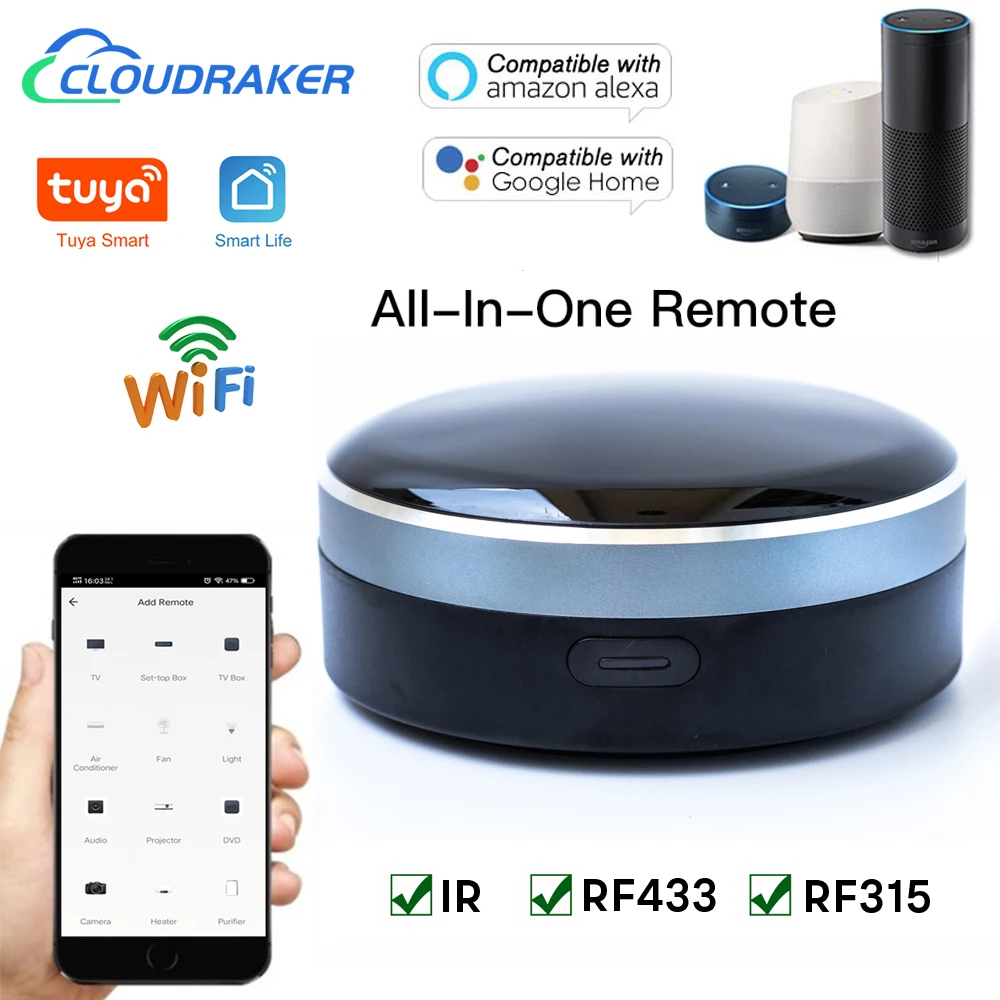 Tuya IR RF 433/315 Universal WIFI Smart Remote Control for TV AC Curtains Roller Shutter Works with Alexa Google Home Siri