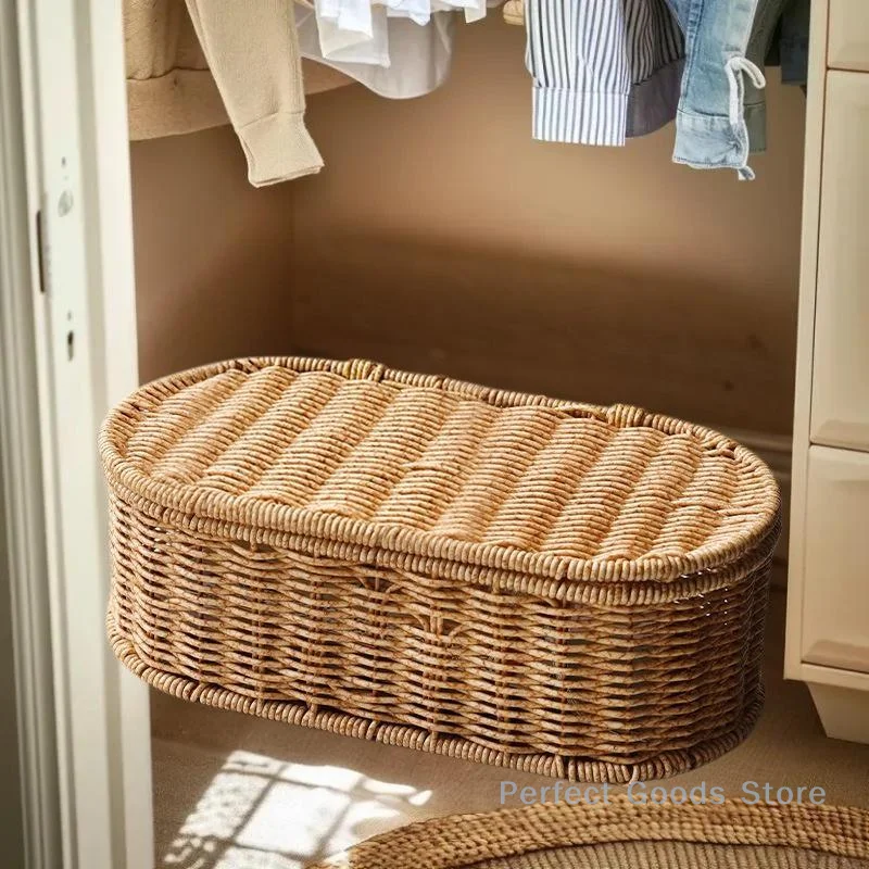 Bohemian Imitation Rattan Storage Basket Woven Storage Box Dust-proof Frame Home Decoration Basket