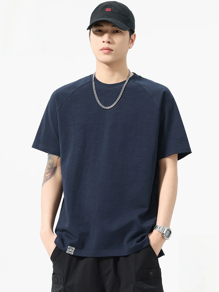 

Мужская летняя футболка из премиального хлопка с коротким рукавом, тонкая, повседневная, свободного кроя, дышащая, комфортная, с круглым вырезом.