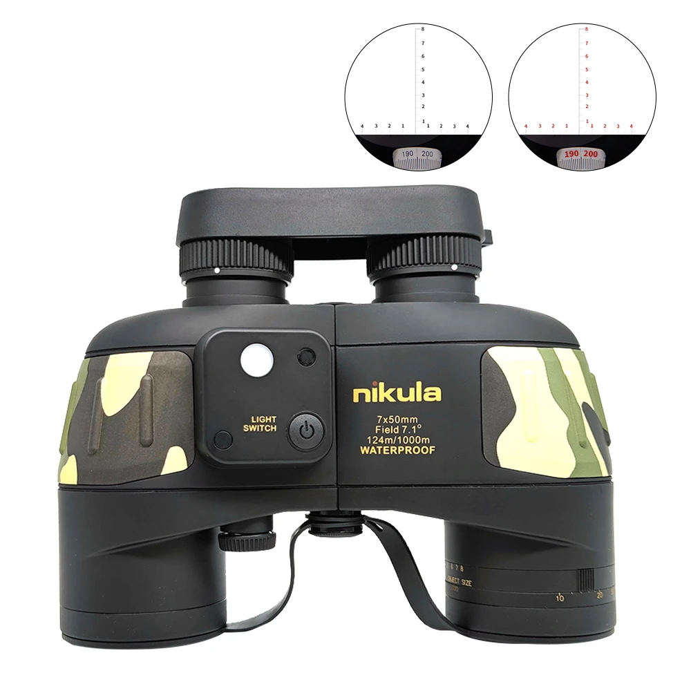 Camouflage 7x50 Adult Binocular with Rangefinder Compass Boating Military Marine Telescope