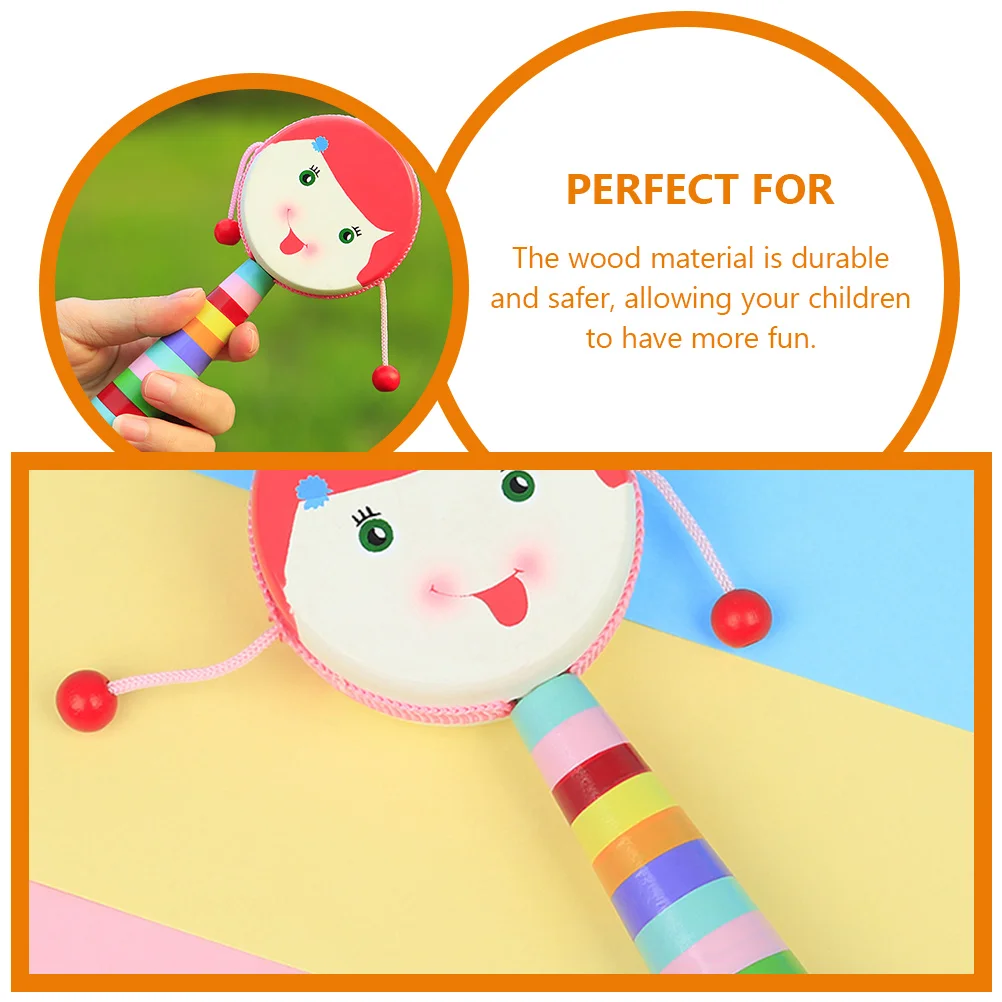 

Wooden Drum Baby Handheld Rattles Cartoon Shape Infant Safe Lightweight Portable Anti Fall Wear Resistant