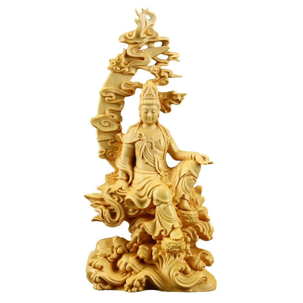 

Wooden Guanyin Bodhisattva Statue nament Chinese Style Crafts Feng Shui Buddha Decoration Home Office Teahouse Meditation Room