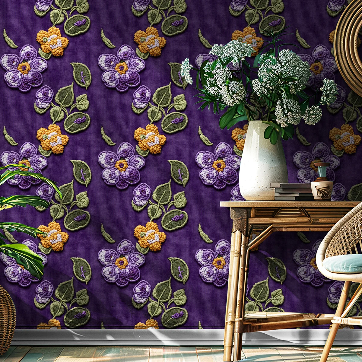 Green Leaves Faux 3d Flower Wallpaper Chic Peel And Stick Vinyl Floral Decal Waterproof Self Adhesive Cabinet Sticker