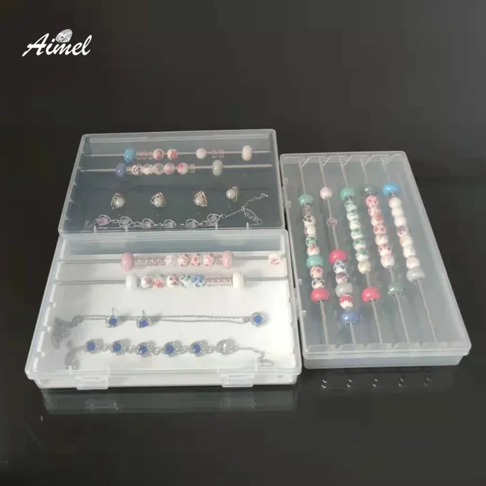 شفافة سحر المجوهرات صندوق تخزين المحمولة 5 قضيب معدني الخرز الحاويات حالة DIY سلسلة قلادة سوار درج منظم
