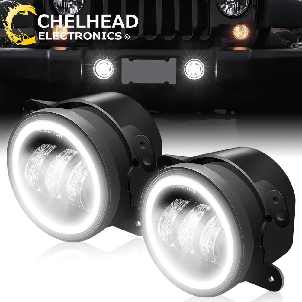 

4inch 30W Driving Fog Lights Led Offroad 4x4 Work Light White DRL Turn Signal Amber Halo Ring for Jeep Wrangler Motorcycle