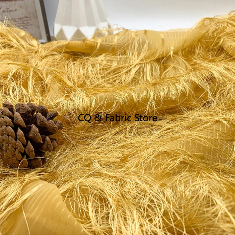 新しい超ロングタッセルジャカードカットフラワーシフォン生地水玉模様プラッシュ春夏レディースドレス生地