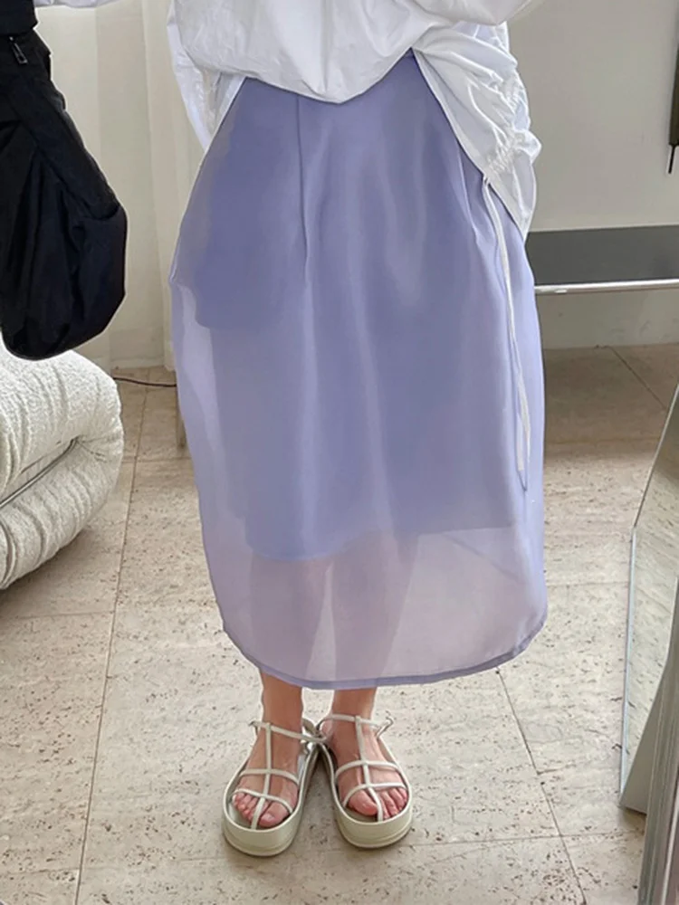 High Waist Purple Organza Spliced Casual All Gown Half-body Skirt Women Fashion Tide New Spring Autumn 2023  M557