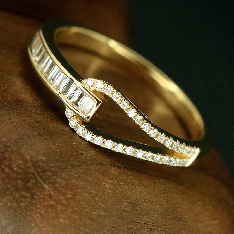 Aazuo Engagement Ring Luxury Jewelry  18K Solid White Gold Real Diamond 0.22ct Lines Ring Gift For Woman Advanced Banquet AU750