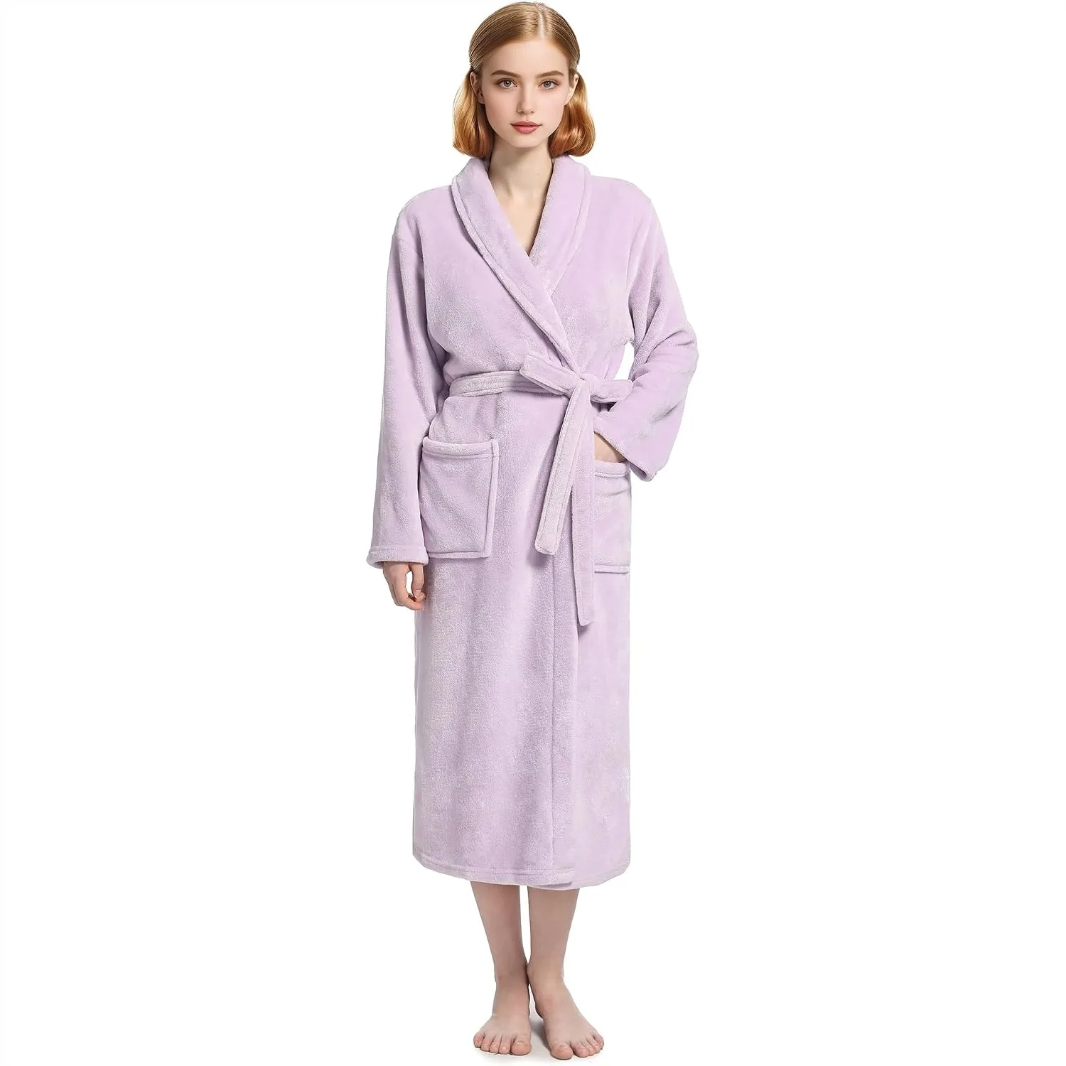 

Plush Soft Robes for Women Cozy Fleece Bathrobe with Pockets Warm Loungewear