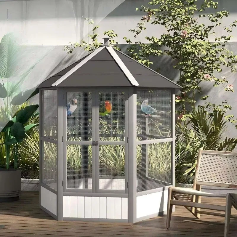 Garden Solid Wood Birdcage, with an Extra-large Living Space, Perfect Ventilation Performance and Waterproof Top