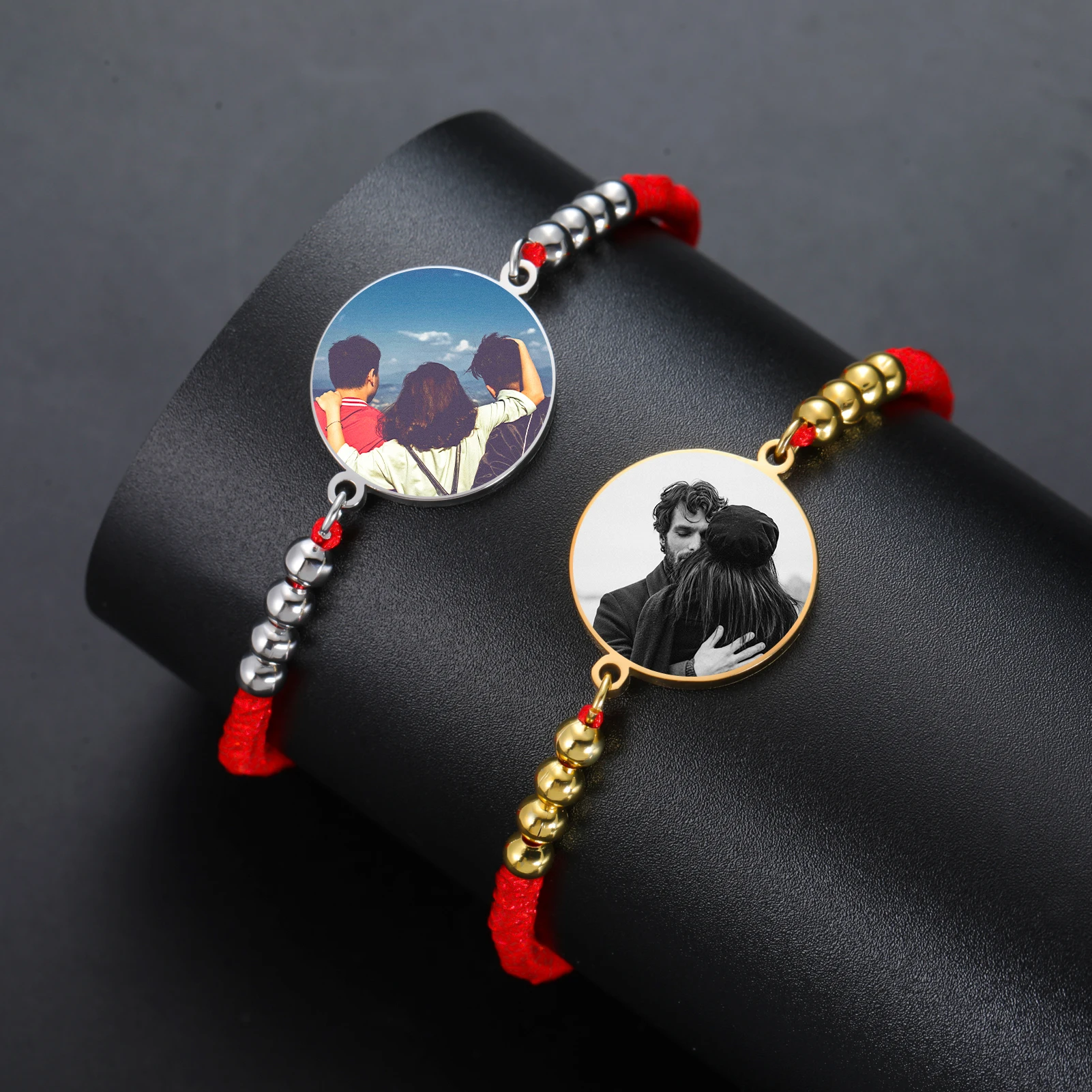 

Sipuris Custom Photo Picture Bracelet Stainless Steel Personalized Family Nameplate UV Color Print Adjustable Braided Rope