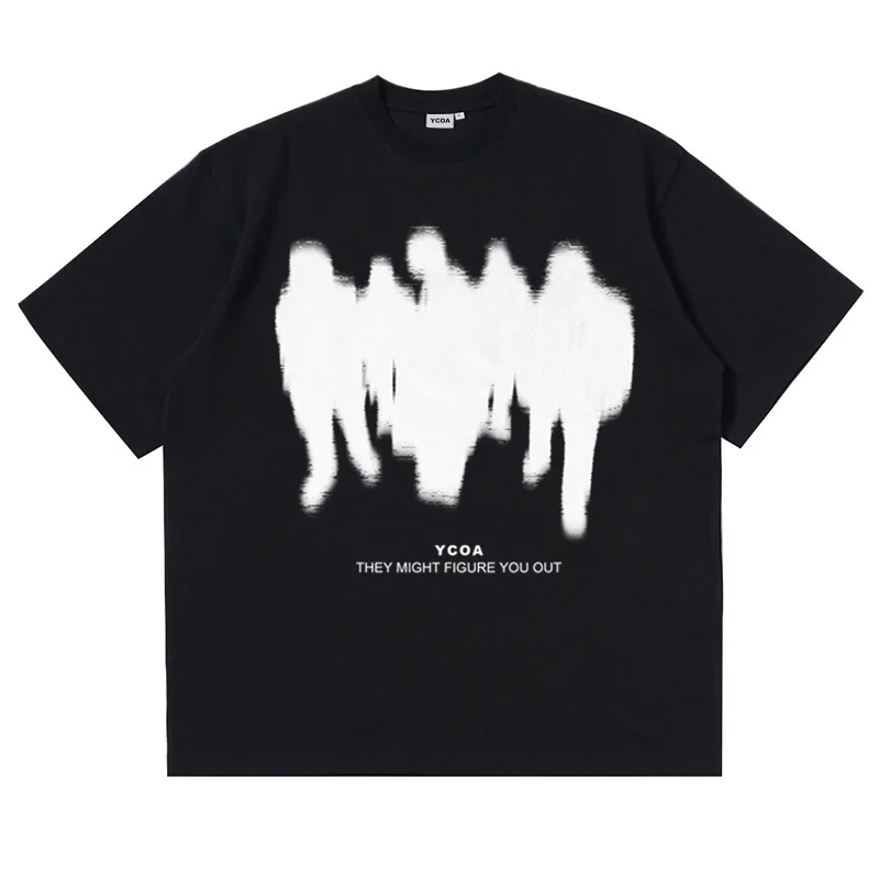 Men's T-Shirts Oversized Shadow Cotton Harajuku Goth Y2k Streetwear Tops Short Sleeve Korean Fashion Hip Hop Aesthetic Clothing image 3