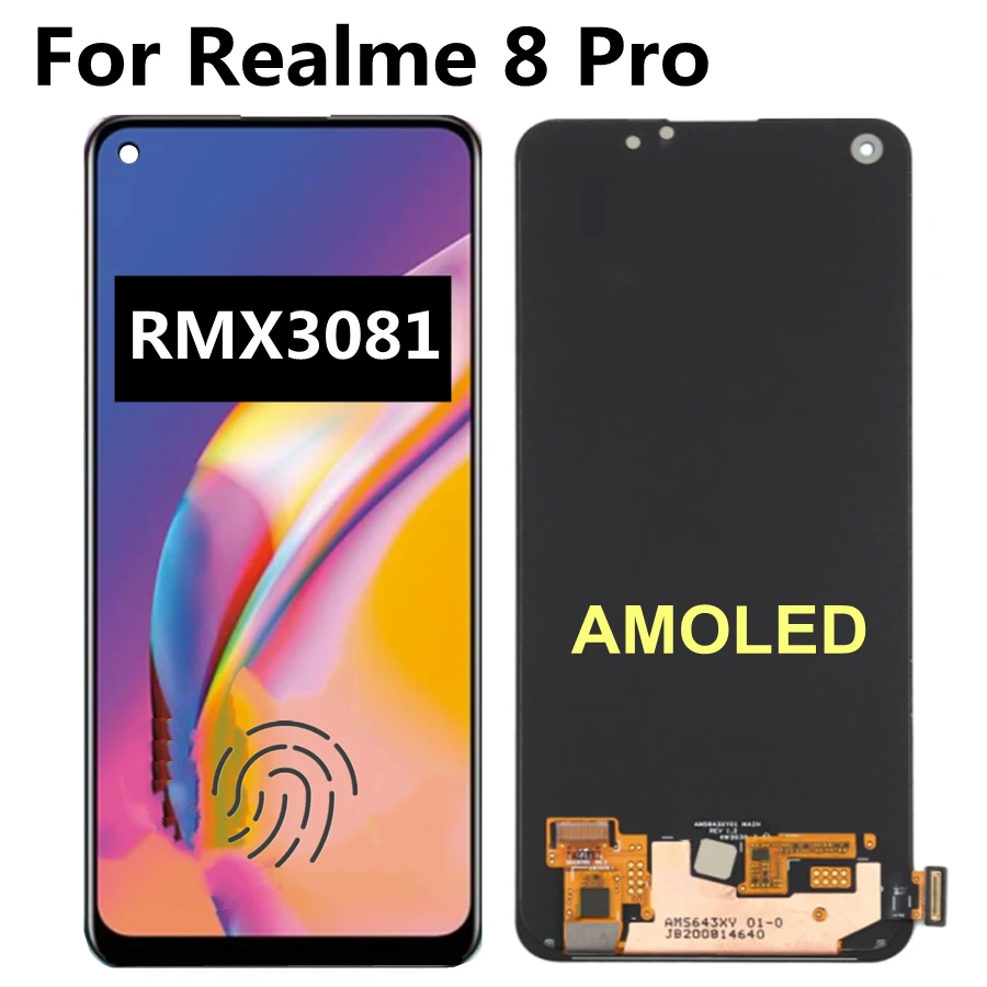 6.4  AMOLED For Realme 8 Pro LCD Display with Touch Screen Panel Glass Digitizer Assembly For Realme 8 Pro RMX3081 LCD