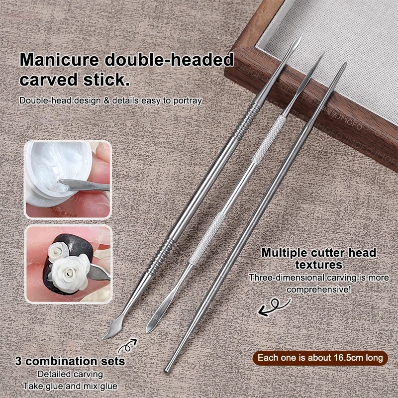 

3Pcs Dual-end Sculpture Spatula Pen For Nail Art UV Gel Polish Tip Carving Flower Painting Pen Nail Design Tool Manicure Tool