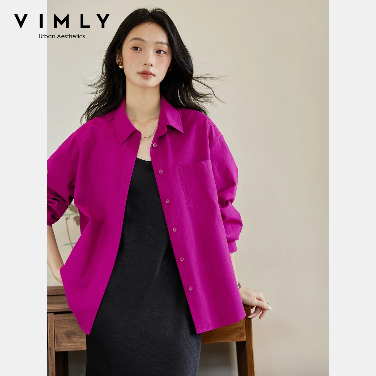 

VIMLY Women's Long Sleeve Casual Shirts Autumn 2025 Office Wear Turn-down Collar Ladies Tops and Blouses Woman Clothes A2073