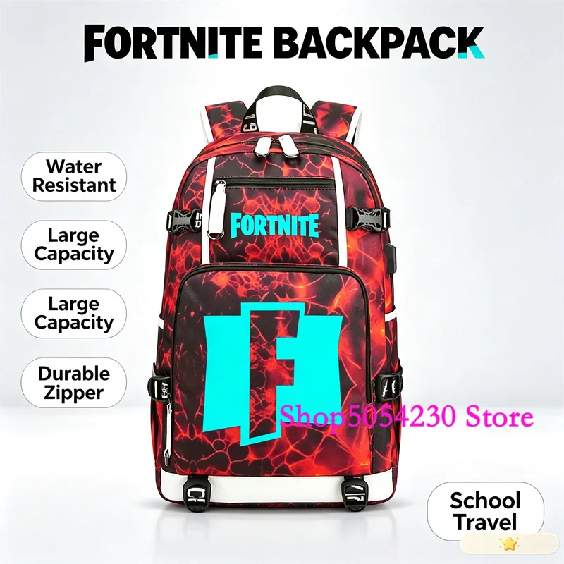 Multifunktionaler Fortnite Renegade Raider Rucksack mit USB, Großvolumiger Canvas-Rucksack für Schule, Camping und Wochenendtrips