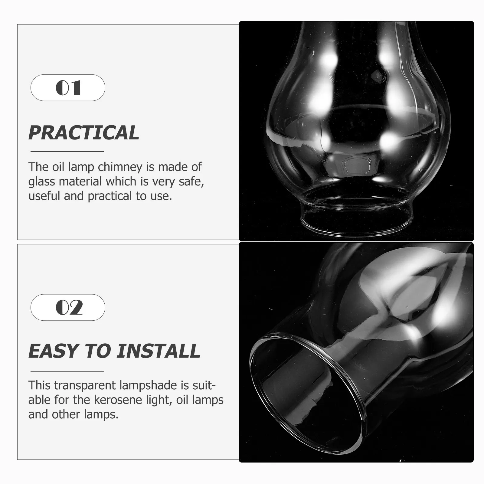 2Pcs Glass Lamp Chimney Shade Clear Oil Lamp Glass Cover Replacement Vintage Retro Windproof Home Decor Accessories