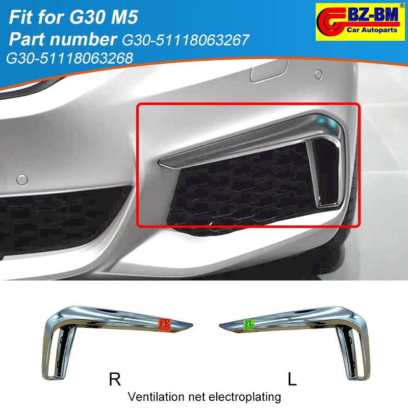 

Передний бампер бронзового цвета, решетка противотуманных фар, хромированная накладка для Bmw G30 M5 Berline OEM 51118063267 51118063268