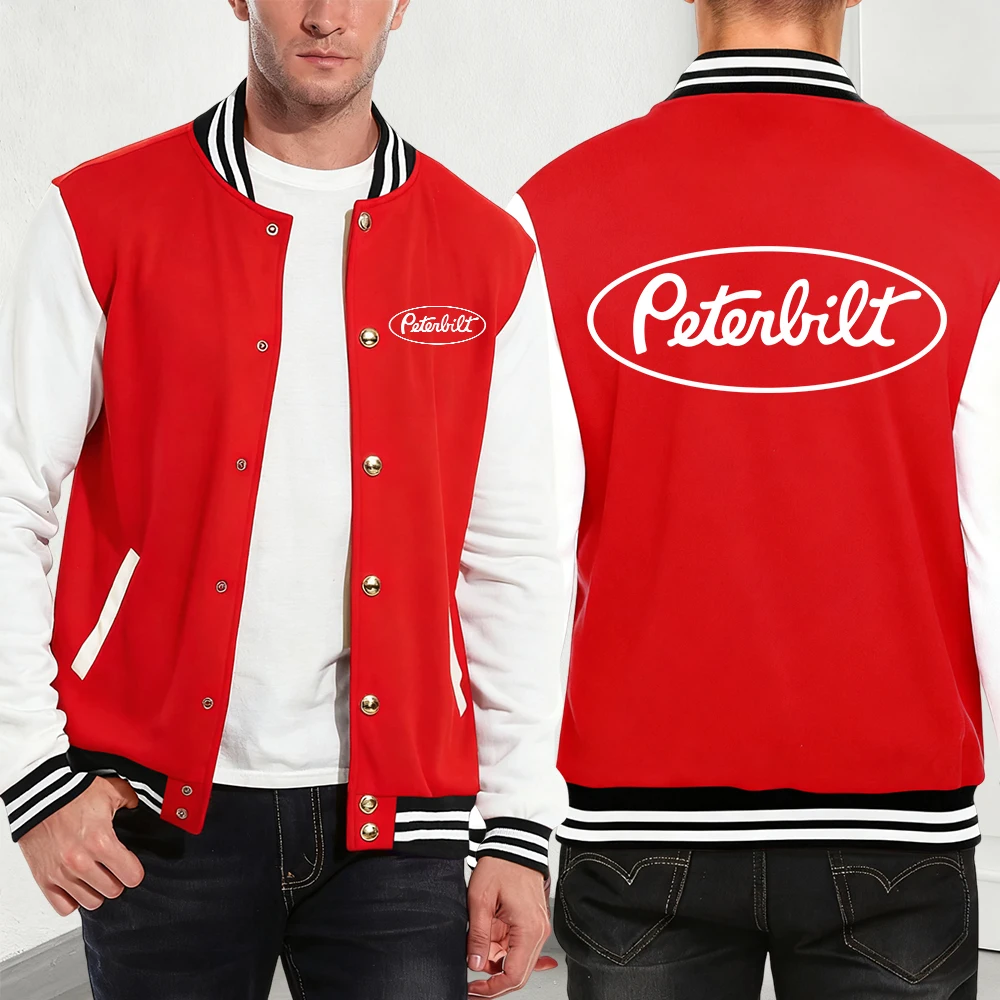 

Peterbilt Letter Printing Men'S Jackets Cotton Basics Pocket Baseball Jersey Winter Fleece Warm Coats Fashion Men Streetwear