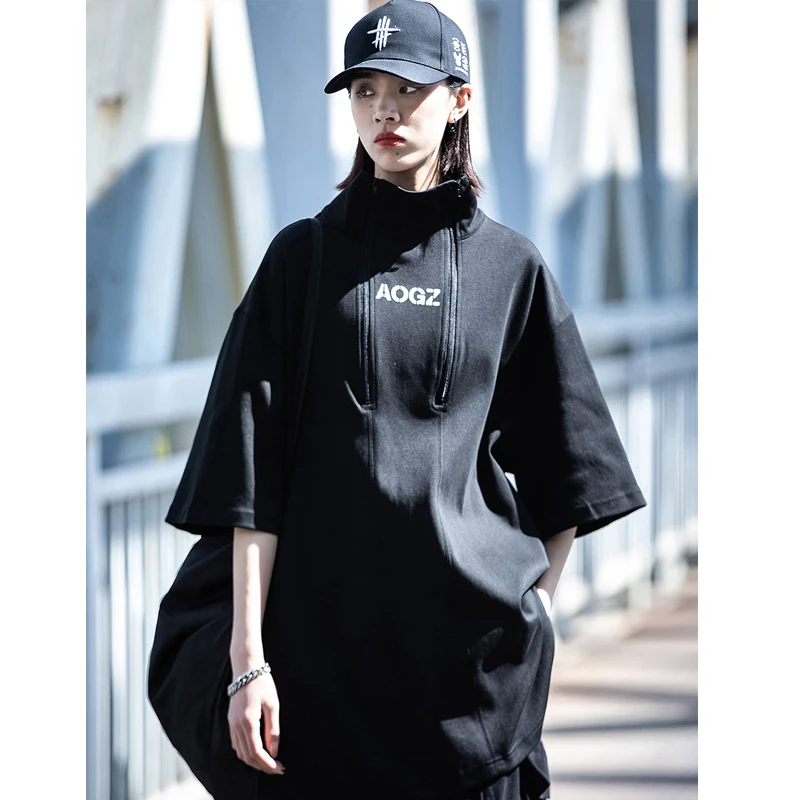 Techwear-タートルネックTシャツ,男性用,ヒップホップ,原宿,ゆったりとした半袖トップス,ストリートウェア