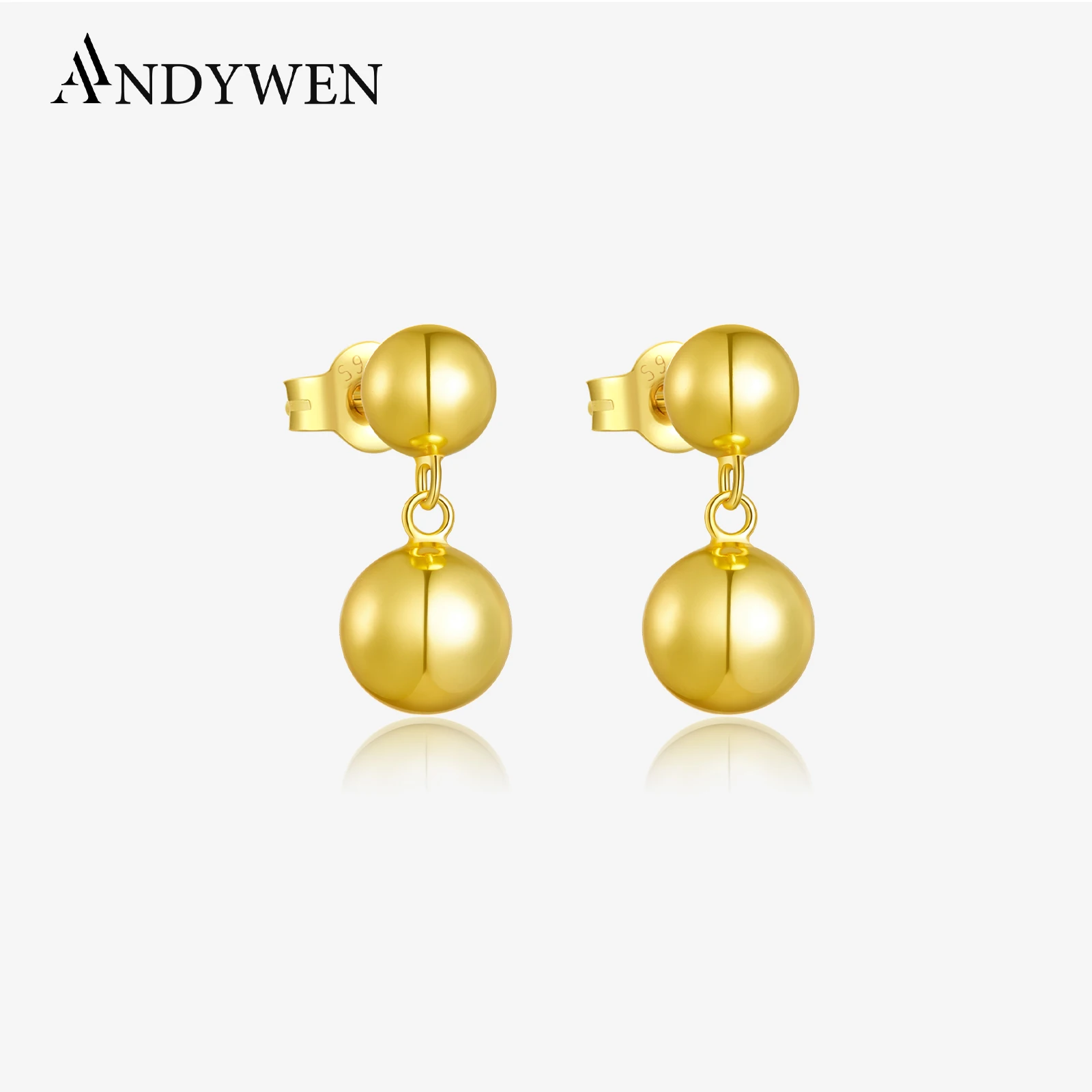 

ANDYWEN стерлингового серебра 925 пробы, золото, 8 мм, 10 мм, шариковые полые серьги-капли, зажимы-подвески, роскошные ювелирные изделия, 2022, женские свадебные украшения