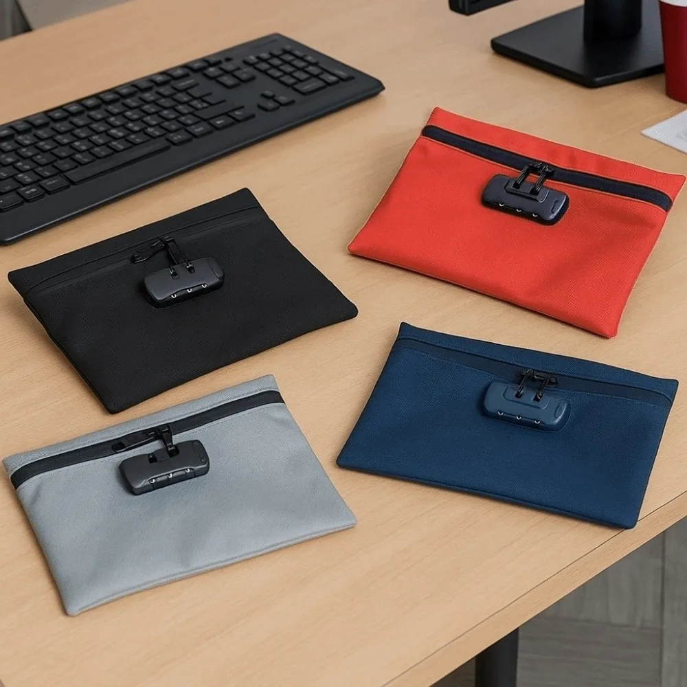 

Combination Lock Money Bag with Lock Zip Closure Canvas Portable Locking Pouch Portable Waterproof Security Document Bag Travel