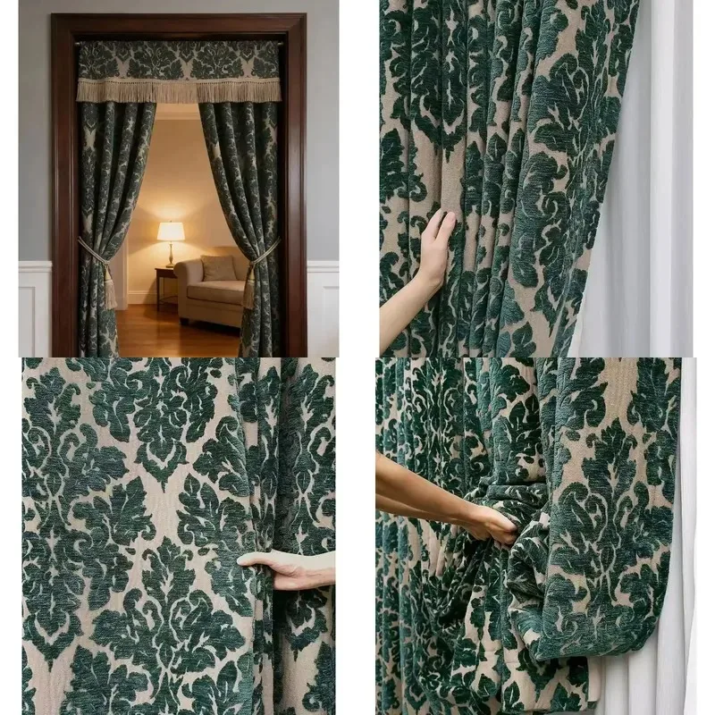 European High End Blackout Curtains High Precision Embossed Jacquard Fabric for Living Room Green