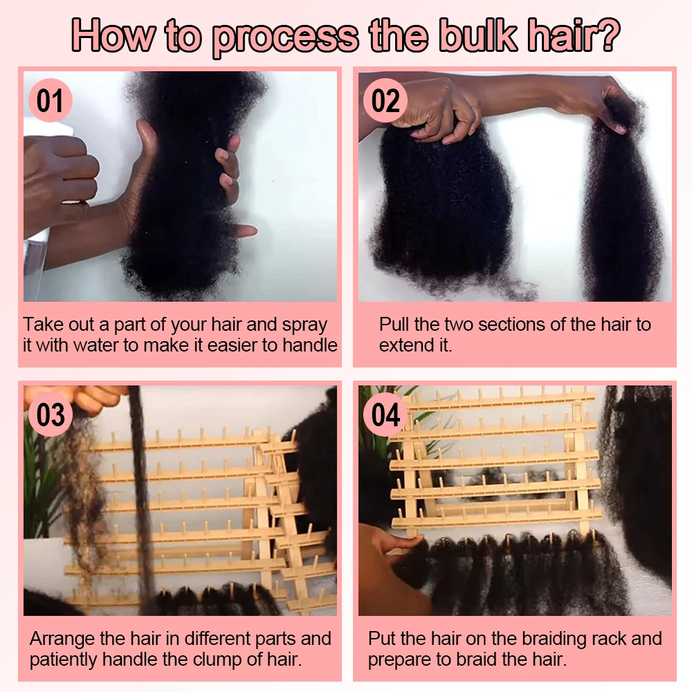 Snwprin 16 بوصة الأفرو غريب السائبة اللون الطبيعي 4C الشعر البشري لتضفير الشعر البرازيلي 100% الشعر البشري لملحقات Dreadlock #3