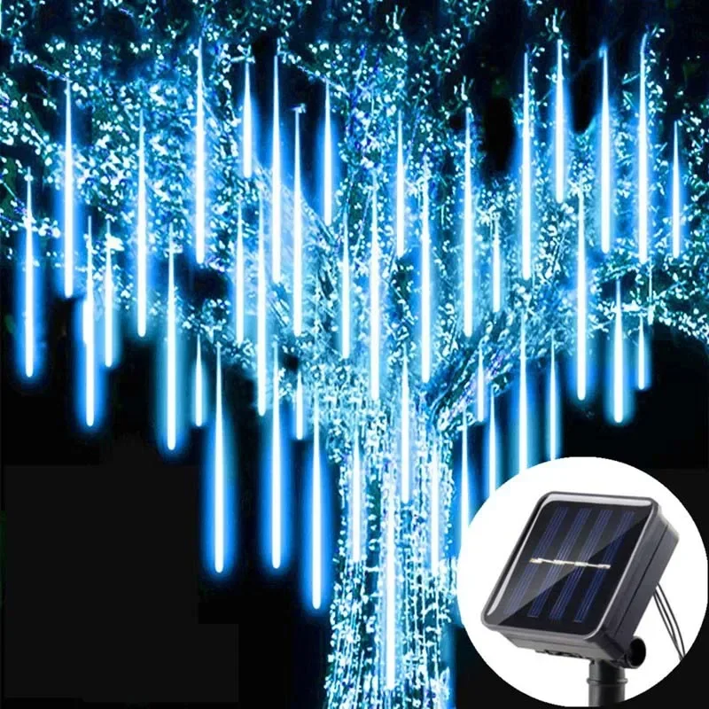 Guirxiété Solaire LED Imperméable pour Décoration de Jardin, Effet Pluie de Météores, pour Nouvel An, Rue, Noël, 30/50cm