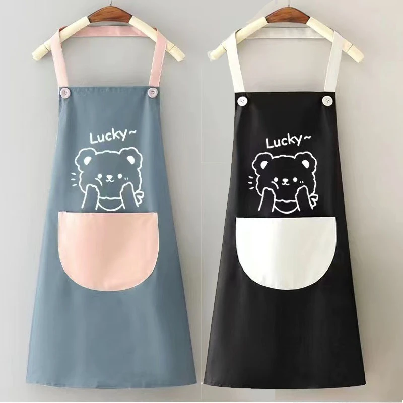 Cute Pocket Hand-wiping Kitchen Household Cooking Apron Oil-proof Waterproof Men Women Adult Coffee Overalls Wipe Hand Apron