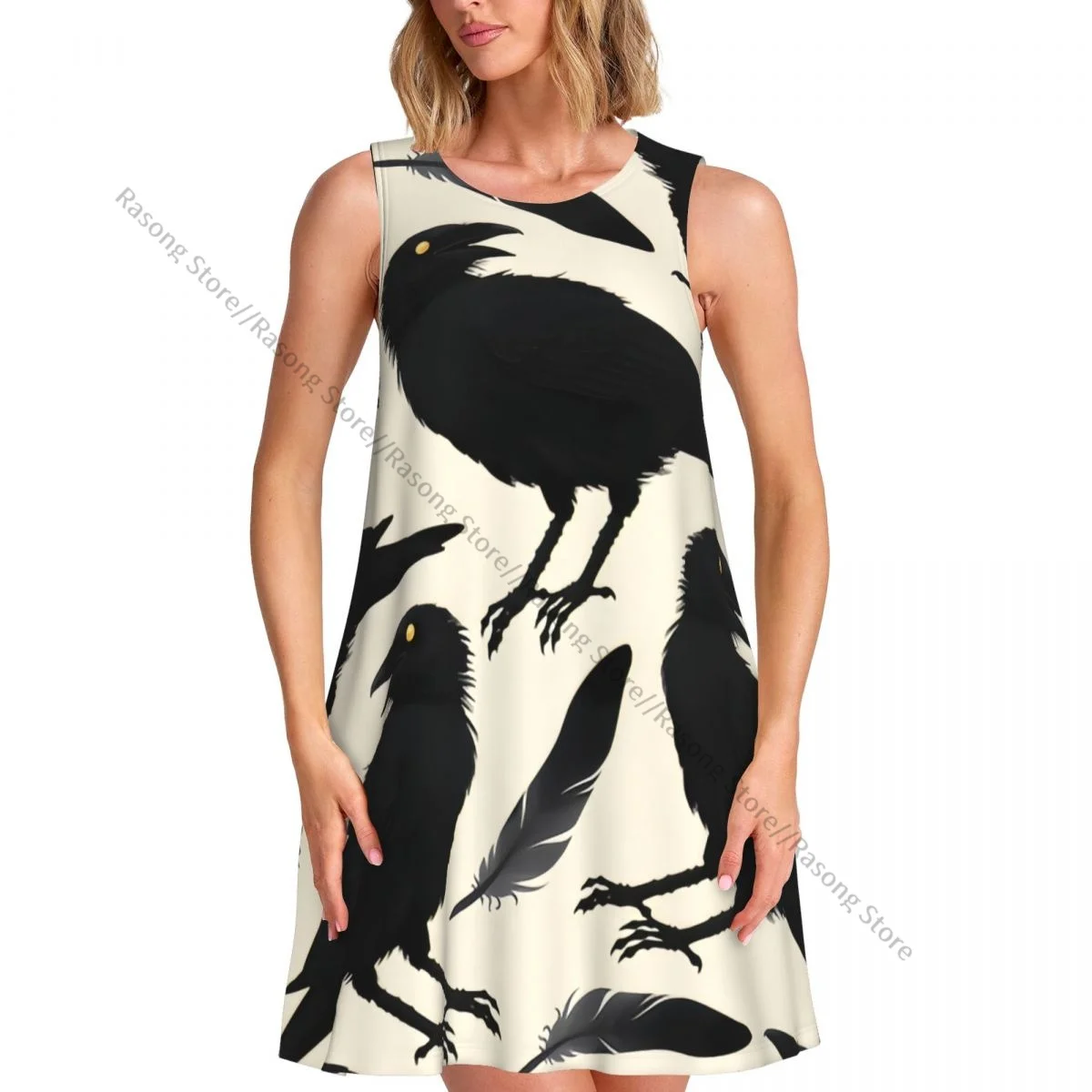 ชุดสตรี Raven และ Feathers ฤดูร้อน Casual T เสื้อชายหาด COVER UP ชุดถัง