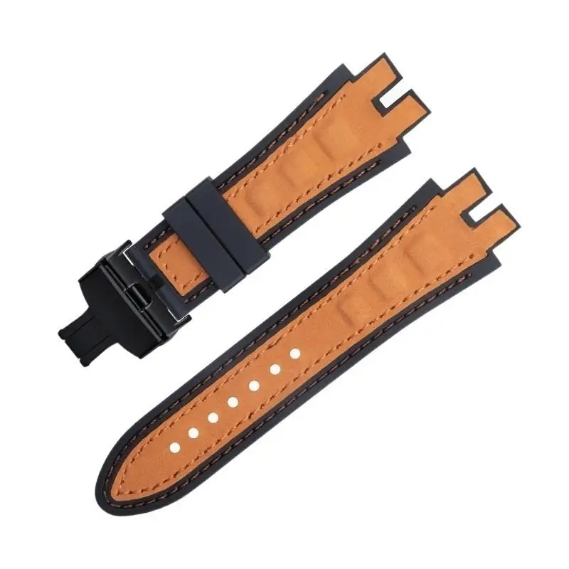 MAISITU For EXCALIBUR Series 28mm Nubuck Leather Belt Silicone Watch Band Accessories Fit For Roger Dubuis Strap