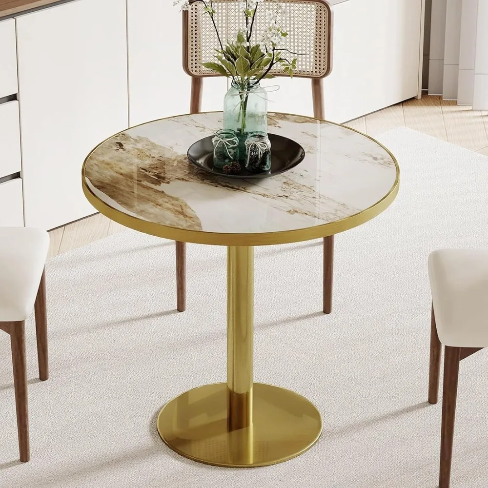 

31.5" Tulip Table,Round Kitchen Table for 2-4 with Thick Sintered Stone Top,Titanium Golden Pedestal Base,Heat-Resistant