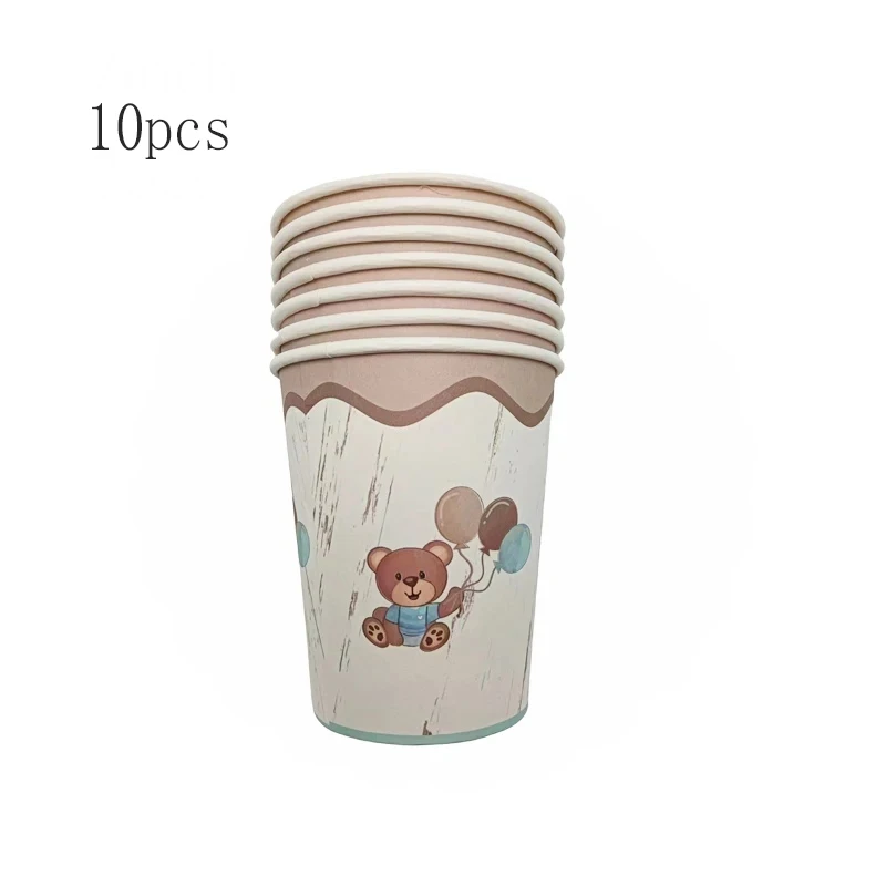 Cute Little Bear Disposable Tableware Paper Plate Paper Cup Napkin Paper Straw Baby Shower Happy Birthday Picnic Party Decor