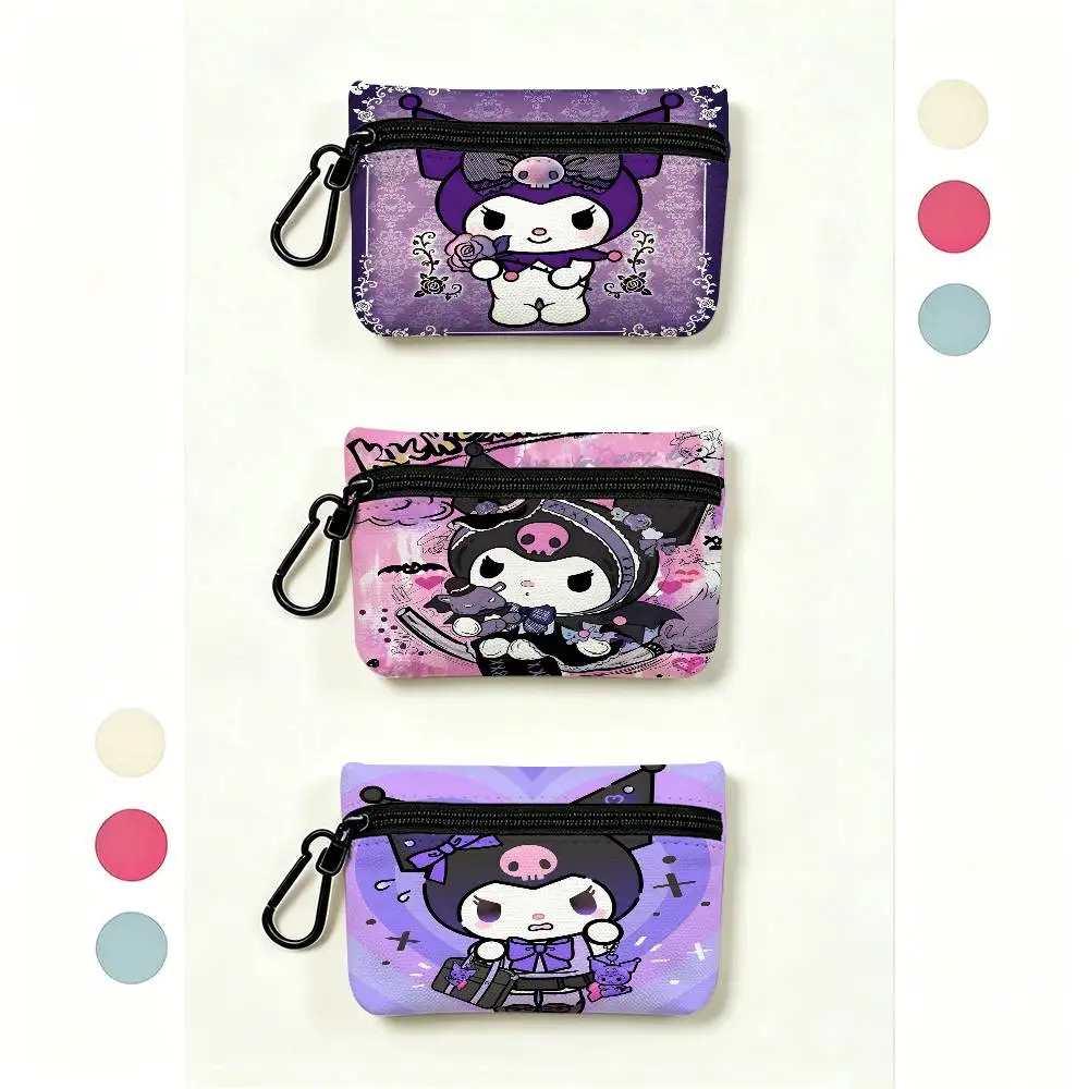 Cute Cartoon K-Kuromi Portable Oxford Fabric Mini Wallet Carabiner Design Small Coin Bag For Cards Keys Earphones