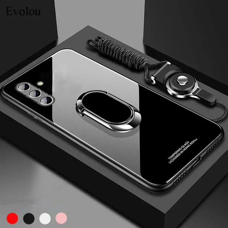 Чехол для Samsung M54 M14 Чехлы с зеркальным закаленным стеклом и ремешком для телефона Galaxy M54 M14 Магнитное кольцо-подставка-держатель Задняя крышка Чехол для Samsung M54 M14 Чехлы с зеркальным закаленным стеклом и ремешком для телефона Galaxy M54 M14 Магнитное кольцо-подставка-держатель Задняя крышка