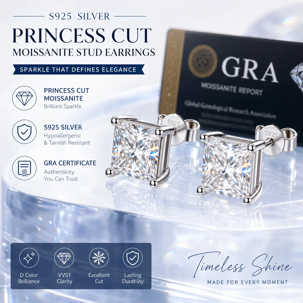 18k Promotion Asscher Shaped Cut Luxury Certified 0.5-2ct Moissanite Earrings D Color VVS1 S925 Silver women's Party Jewelry