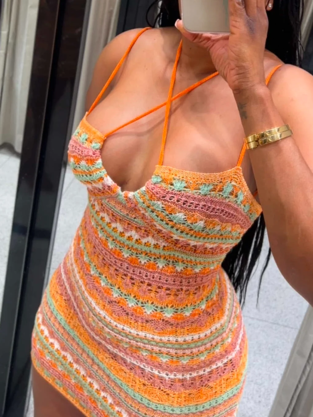 

New summer women's dress sexy beach vacation suspender dress colorful embroidery knitted short sexy dress
