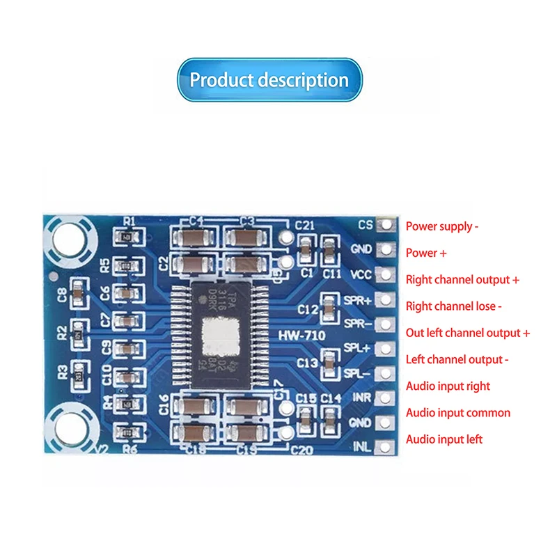 Placa de amplificador de áudio estéreo digital, TPA3116D2, XH-M562, 50W + 50W, 2.0 canais, DC 12-24V, 1Pc